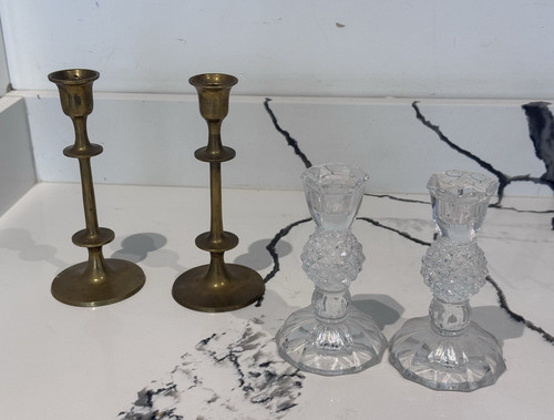 Brass candlesticks pair - brass,
