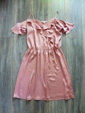 Next dress rose dusty pink  cold shoulders frill ruffle silky 12 14 42 