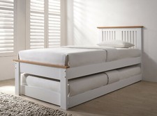 Solid Wood Bed with Pull out and Folding Guest Trundle | 3ft Single White