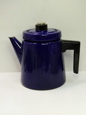 FINEL BLUE ENAMEL COFFEE POT TEAPOT WITH INFUSER VINTAGE RETRO MID CENTURY