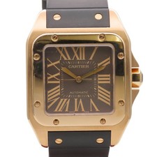 USED CARTIER Watches Santos 100LM K18 Pink Gold/rubber chocolate black