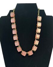 Vintage Signed Coro  Pegasus Moonray Pink Lucite Square Panel Necklace 16”