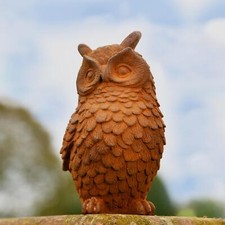 Stunning Rustic Owl Garden Sculpture - Cast Iron Outdoor Ornament