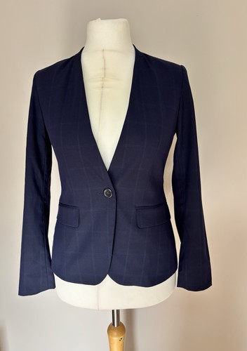 Zara navy check collarless - navy,
