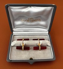 18K French Gold Baton Cornelian Cufflinks by David Morris London Classic 70's