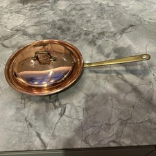 Copper frying pan, internal aluminium lining, brass handle, lid 