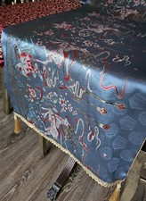 Bespoke Reindeer Blue Gold Red christmas Large table cloth Runner With tassels 