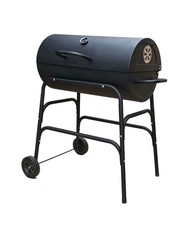 Oil Drum Charcoal BBQ Steel Grill Barbecue Warming Rack Portable Wheels Stand
