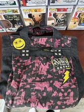 Abbey Dawn Avril Lavigne Black Denim & Pink 20x14x4 Tote Bag w/ Patches & Studs