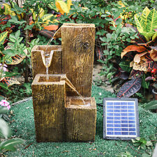 Powered Wood Effect Fountain Solar LED Light Patio Water Feature Statues Outdoor
