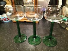 STUNNING RETRO 1960 / 70s SET OF 3 FRENCH GREEN STEM WINE GOBLETS 16CM 6 1/4"
