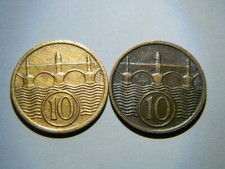 1935  2x 10 Haleru (one is toned) - Czechoslovakia - both in AU/MS condition