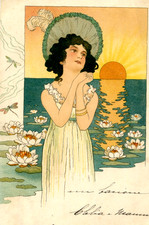 Artist Signed Vintage Postcard - Art Nouveau Lady - Italy (32)