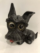 Vintage J. OSWALD German Rotating ROLLING EYES Carved SCOTTISH TERRIER Dog Clock