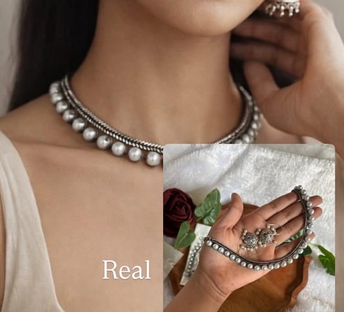 Choker oxidised silver - silver, tone