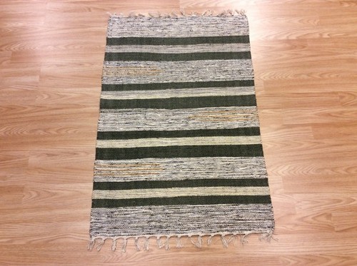 Striped green grey handloomed - ,