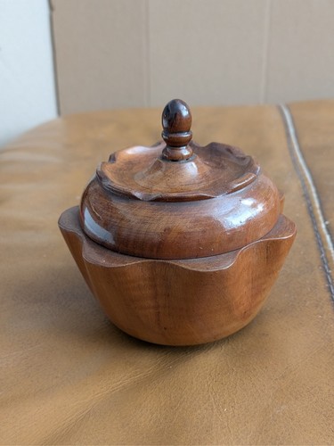 Wooden carved lidded trinket - wooden,