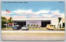 Palmetto Florida~United States Post Office~1950s Cars~Delivery Van~Linen PC