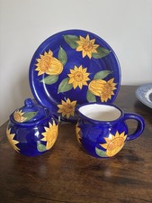 Vintage Sunflower Jug and Bowl Cobalt Blue ceramic Royal Norfolk