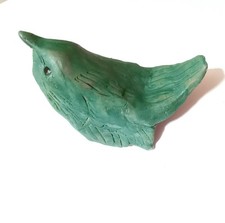 Studio Pottery Bird Ceramic Figurine Ornament Turquoise green Wren 