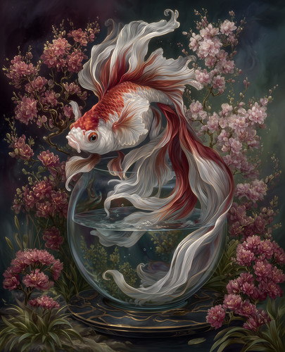 Japanese goldfish bowl floral - japanese,