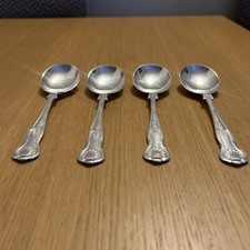 Vintage Sheffield England Kings Pattern Silver Plated Soup Spoons x 4 EPNS A1