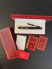 Cartier Diabolo Black Gold Finish Fountain Pen Luxury Design Blue Gemstone