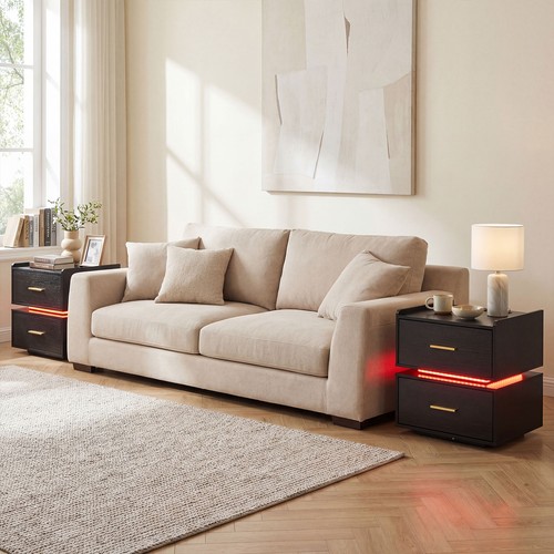 Black night stand with power - black,
