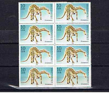 EAST GERMANY 1990 DINOSAUR BLOCK OF 8 U/MINT