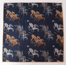 Silk pocket square handkerchief. Horse & Jockey theme. Hand rolled