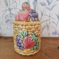 Vintage 60's Japanese Basket Weave Jam Conserve Pot with Lid Strawberry Grapes