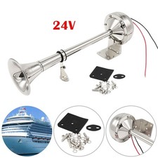24V 125db Chrome Super Loud Single Trumpet Air Horn For Truck Lorry Train Boat