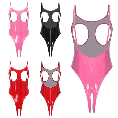 Women latex catsuit open cups - women,