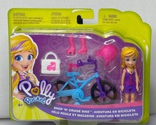Polly Pocket Mattel Shop-N-Cruise Bike with Doll, Skates Helmet and Bag NEW BNIB