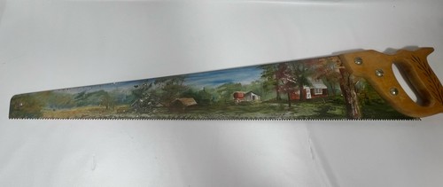 Painted hand saw - painted, farm