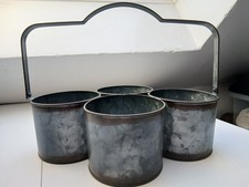 Zinc Metal Set of Four Garden Planter Pot with Handle - Distressed Look NEW