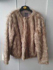 Primark Beige Faux Fur Coat Jacket  Size 14, New Without Tags