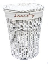 Topfurnishing Round Wicker Laundry Hamper Basket Cotton Removable Lining Lid 
