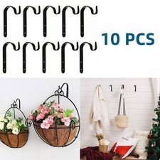 10x Black Iron Wall Hooks Metal Hanging Basket Brackets for Garden Plant Hanger