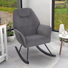 Grey Velvet Nursery Rocking Chair Ergonomic Padded Glider for Baby