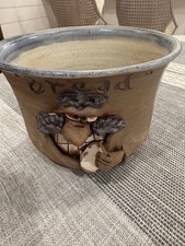 Vintage Folk Art Face Pottery Bread Crock Jar Jug  1990s Ugly Jug