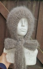 Knitted Adult Luxury Bonnet VINTAGE MOHAIR  Light Grey brown 