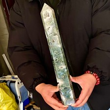 4.56LB Natural water grass agate wide column Obelisk quartz crystal sample colum