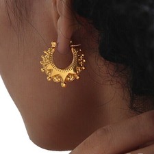 Gold Victorian Oval Gypsy Creole Large 25mm Hoop 18k Filled Earrings GF Gift UK