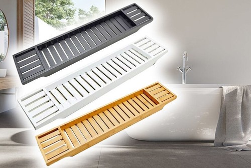 Bamboo bath tub caddy rack - tub,