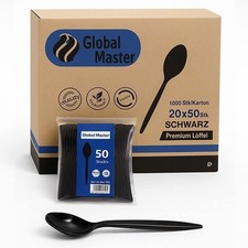 Black Reusable Plastic Spoons, Heavy Duty, 50-Pack for Party Cutlery