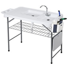 Folding Fish Cleaning Table with 2 Sink, Grid Rack for Camping Picnic Outdoor 