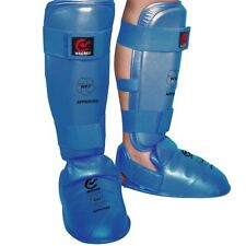 WKF Approved Karate Competition Shin Instep Pads Blue Foot Feet Guards