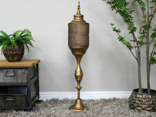 Large Gold Moroccan Floor Lantern Ornate Metal Candle Holder Home Decor