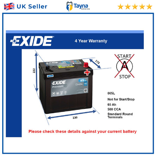 Car battery ea654 exide - battery, 005l